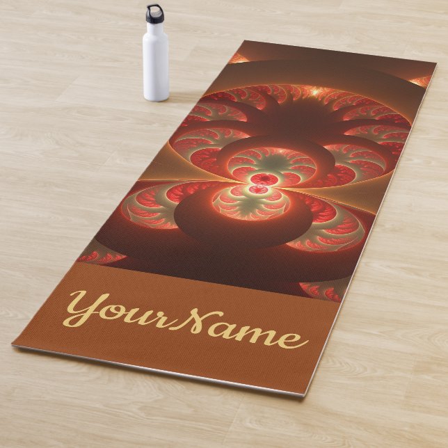 Luminous abstract modern orange red Fractal Name Yoga Mat (In Situ)