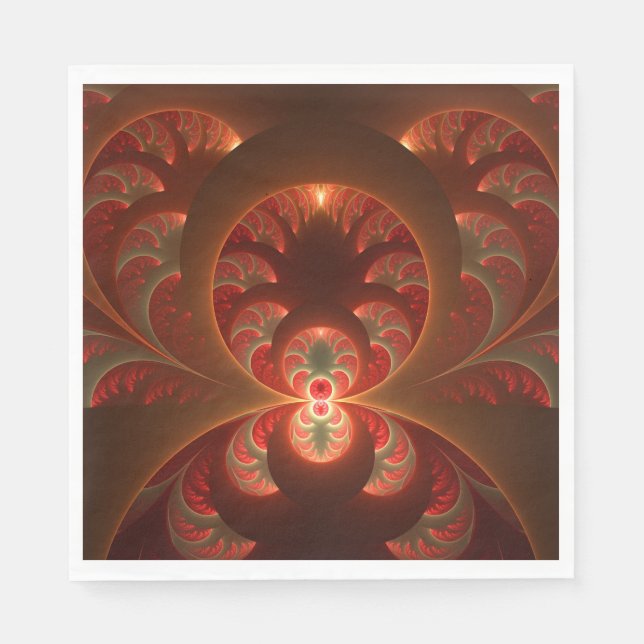 Luminous abstract modern orange red Fractal Napkin (Front)