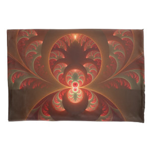 Luminous abstract modern orange red Fractal Pillowcase