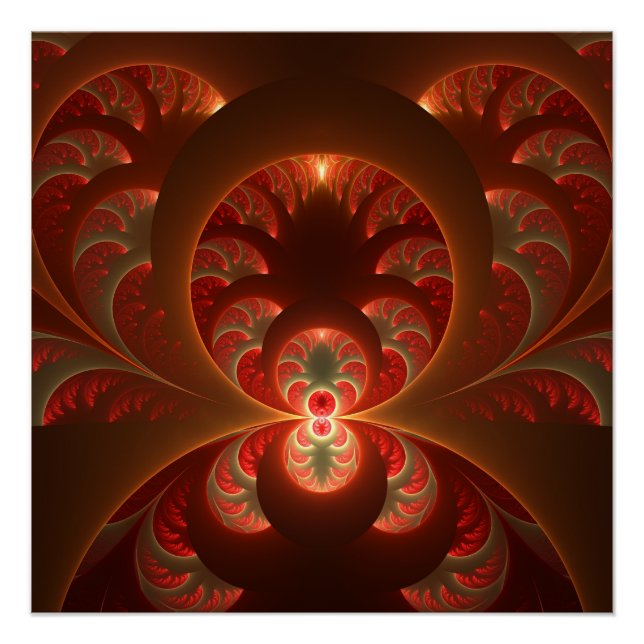 Luminous abstract modern orange red Fractal Poster (Front)