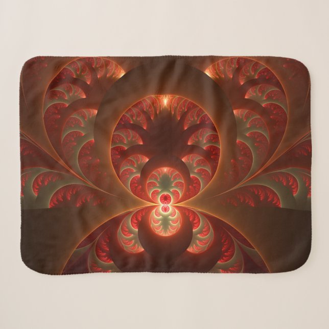Luminous abstract modern orange red Fractal Sherpa Blanket (Front (Horizontal))