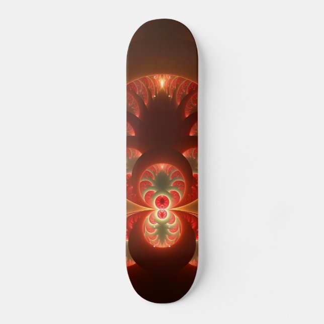 Luminous abstract modern orange red Fractal Skateboard (Front)