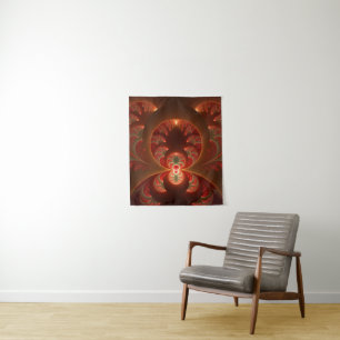 Luminous abstract modern orange red Fractal Tapestry