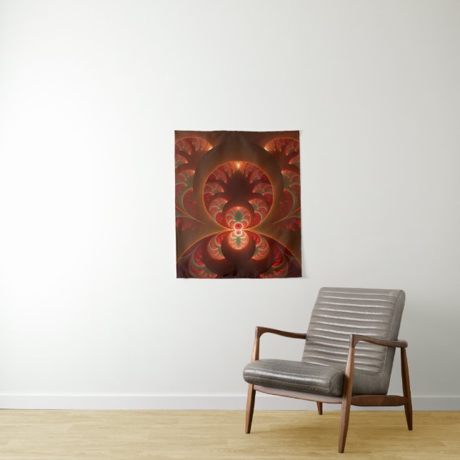 Luminous abstract modern orange red Fractal Tapestry (In Situ)