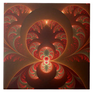 Luminous abstract modern orange red Fractal Tile