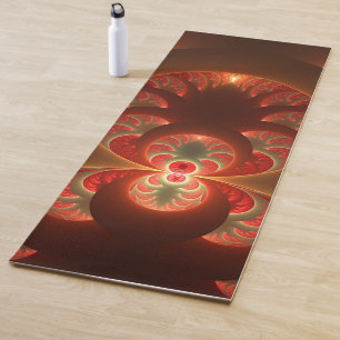 Luminous abstract modern orange red Fractal Yoga Mat