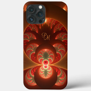 Luminous Abstract Orange Red Fractal Art Initials iPhone 13 Pro Max Case