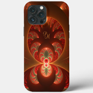 Luminous Abstract Orange Red Fractal Art Initials iPhone 13 Pro Max Case