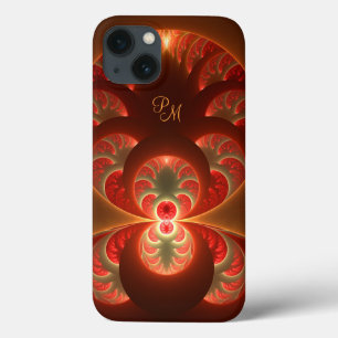 Luminous Abstract Orange Red Fractal Initials iPhone 13 Case