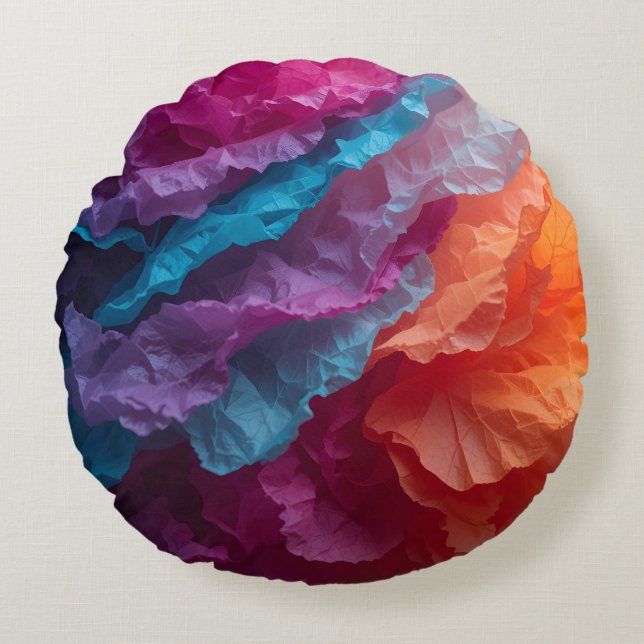 Luminous Abstract Tissue Paper Layers Round Cushion (Front)