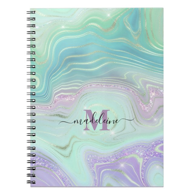 Luminous Aqua Crystal Marble Iridescent Agate Notebook (Front)