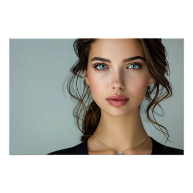 Luminous Azure Elegance Digital Portrait Poster (Front)