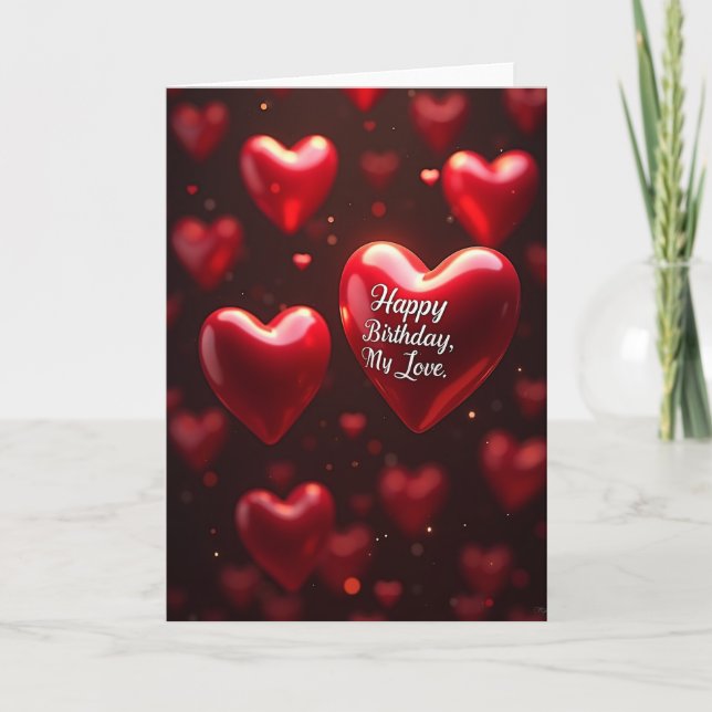 Luminous Birthday Hearts Card (Front)