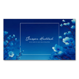 Luminous Blue Floral Monochromatic Magnetic Business Card