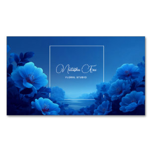 Luminous Blue Floral Serene Landscape Magnetic Business Card
