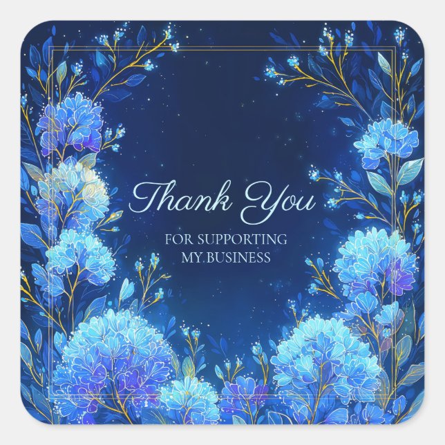 Luminous Blue Hydrangea Gold Sparkle Celestial Square Sticker (Front)
