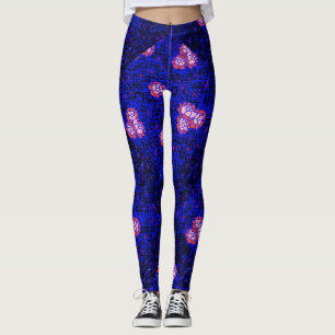 Luminous Blue net w flowers 01 Black BG Leggings
