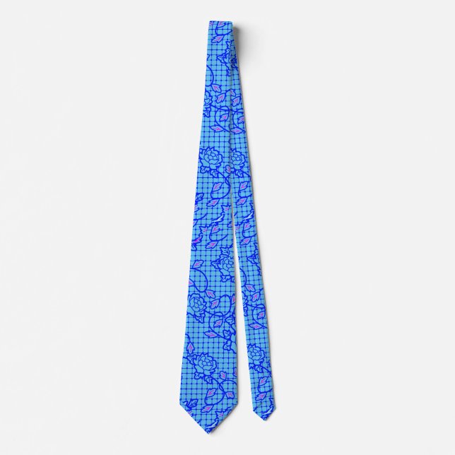 Luminous Blue net w flowers 02b Bblue BG Tie (Front)