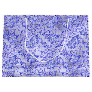 Luminous Blue net w flowers 02b Offwhite BG Large Gift Bag