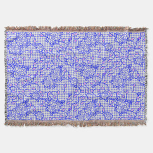 Luminous Blue net w flowers 02b Offwhite BG Throw Blanket