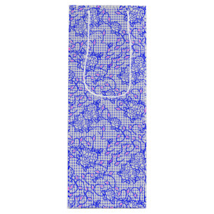Luminous Blue net w flowers 02b Offwhite BG Wine Gift Bag