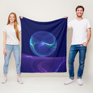 Luminous Blue Purple Dream Abstract Fractal Art Fleece Blanket