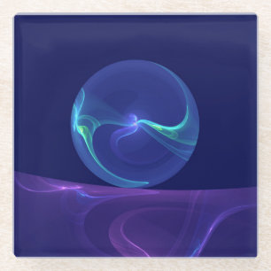 Luminous Blue Purple Dream Abstract Fractal Art Glass Coaster