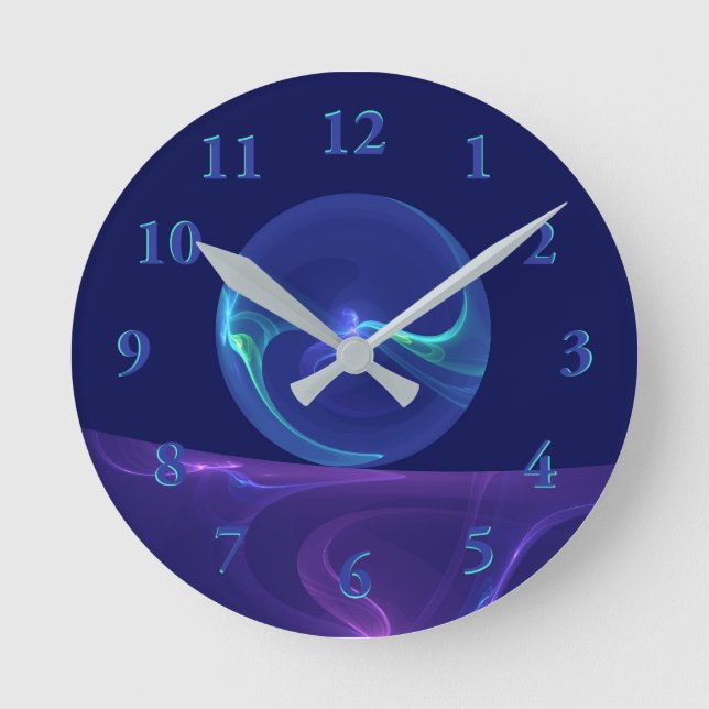 Luminous Blue Purple Dream Abstract Fractal Art Round Clock (Front)
