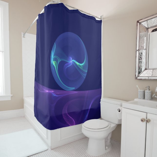 Luminous Blue Purple Dream Abstract Fractal Art Shower Curtain (In Situ)