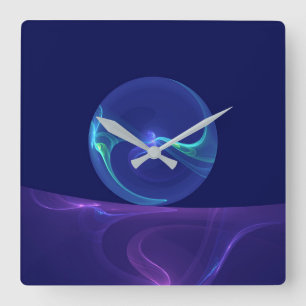 Luminous Blue Purple Dream Abstract Fractal Art Square Wall Clock