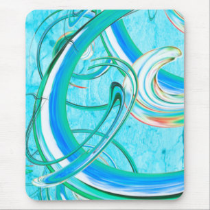 Luminous Blue Swirly Abstract Fractal Pattern  Mouse Pad