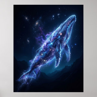 Luminous Blue Whale Cosmic Depths Art Poster
