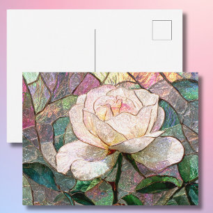 Luminous Blush Rose Faux Stained Glass Pastel Postcard