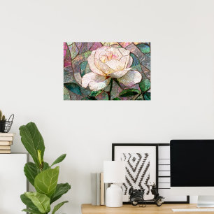 Luminous Blush Rose Faux Stained Glass Pastel Poster