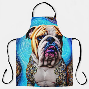 Luminous Bulldog Blue Ocean Wave Pointillism Apron