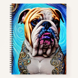 Luminous Bulldog Blue Ocean Wave Pointillism Notebook