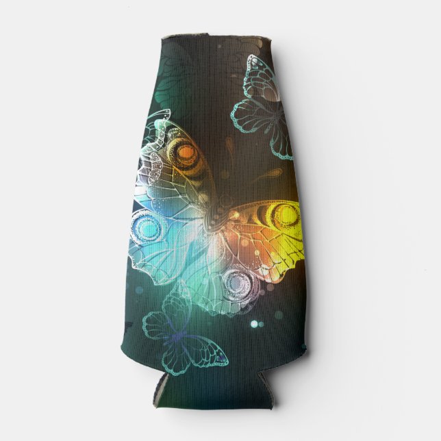Luminous Butterfly and Night butterflies Bottle Cooler (Front)