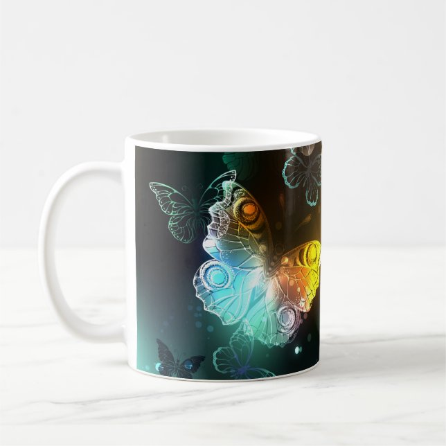Luminous Butterfly and Night butterflies Coffee Mug (Left)