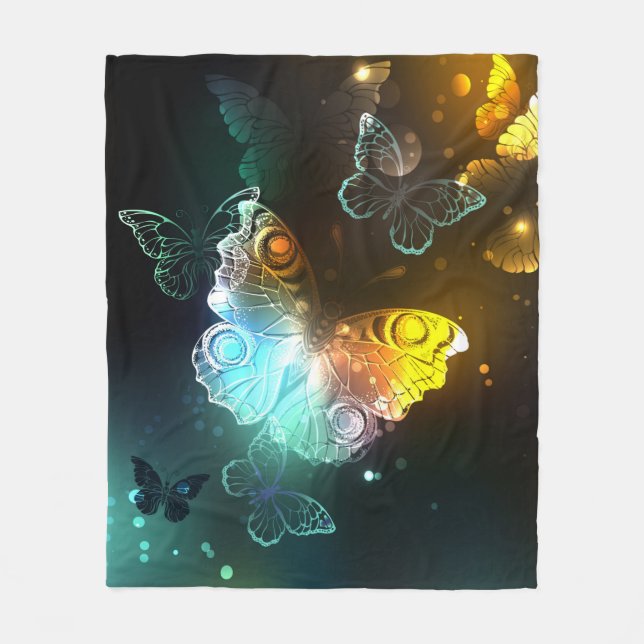 Luminous Butterfly and Night butterflies Fleece Blanket (Front)