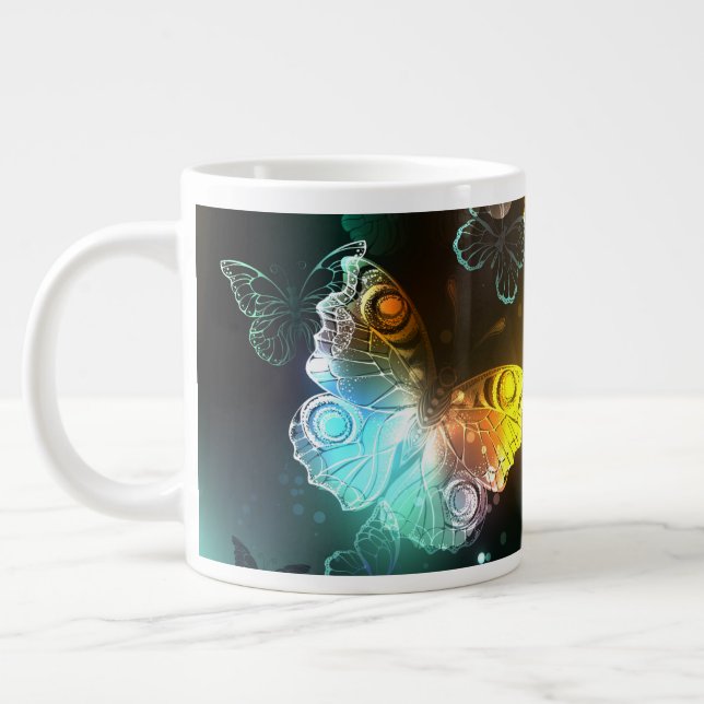 Luminous Butterfly and Night butterflies Large Coffee Mug (Left)