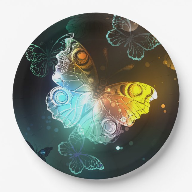 Luminous Butterfly and Night butterflies Paper Plate (Front)