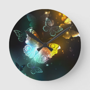 Luminous Butterfly and Night butterflies Round Clock