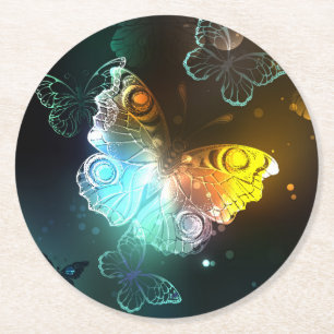 Luminous Butterfly and Night butterflies Round Paper Coaster