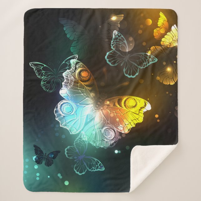 Luminous Butterfly and Night butterflies Sherpa Blanket (Front)