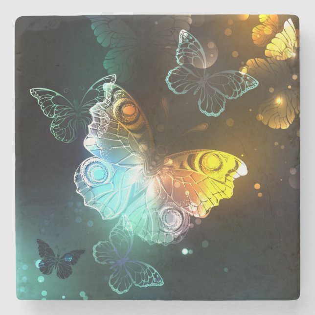 Luminous Butterfly and Night butterflies Stone Coaster (Front)