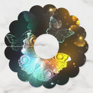 Luminous Butterfly and Night butterflies Wine Glass Tag