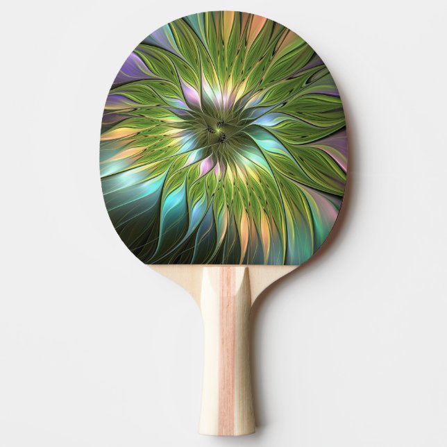 Luminous Colorful Fantasy Flower Fractal Art Ping Pong Paddle (Front)