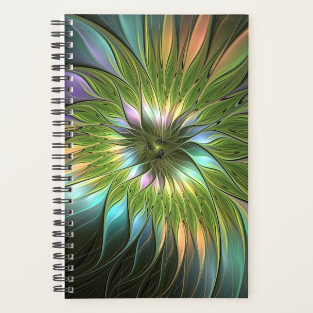 Luminous Colorful Fantasy Flower Fractal Art Planner (Front)