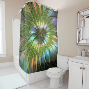 Luminous Colorful Fantasy Flower Fractal Art Shower Curtain
