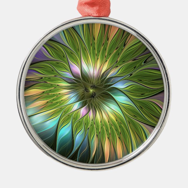 Luminous Colorful Fantasy Flower Fractal Round Metal Tree Decoration (Front)